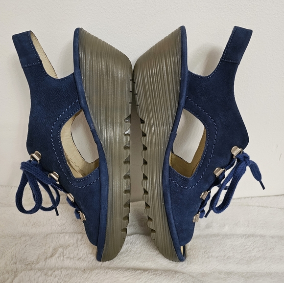 Fly London Bold Blue Yifa Leather Lace-Up Cut Out Sling Back Wedges Size 10-10.5 - Picture 9 of 16